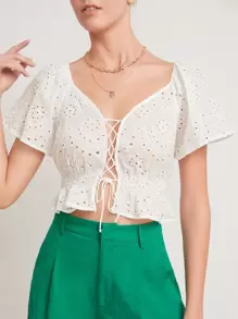 Top schiffy de hombros descubiertos con cordón - Blanco - Ver 5