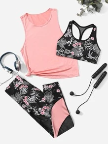3pcs Tropical Print Sports Set