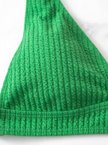 SHEIN Swim Bikini con cuello en V texturizado para vacaciones de verano en la playa - Verde - Ver 6