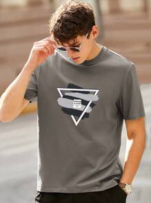 Men Slogan & Graphic Print Tee - Dark Grey - View 2