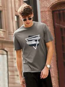 Men Slogan & Graphic Print Tee - Dark Grey - View 4