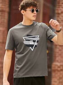 Men Slogan & Graphic Print Tee - Dark Grey - View 5