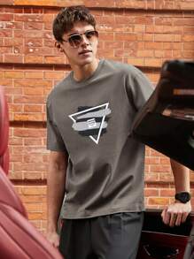 Men Slogan & Graphic Print Tee - Dark Grey - View 6