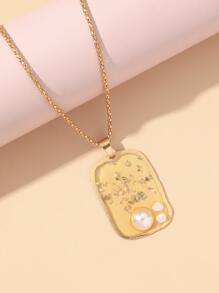 人造珍珠裝飾幾何吊墜項鍊 - 彩色 - 查看 2