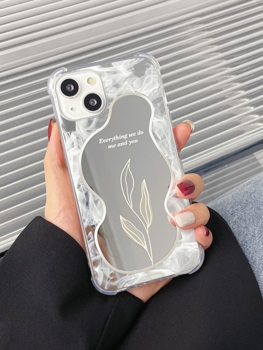 超薄镜面手机壳，白色雾叶图案，PC+TPU材质，兼容 16/16 Pro/16 Plus/16 Pro Max/15/14/13/12/11/XR/7G/16E，也兼容 17/17 Pro/17 Air/17 Pro Max - 彩色 - 查看 1
