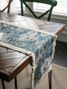 Floral Jacquard Fringe Trim Table Runner - Nhiều màu - Xem 2