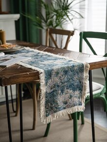 Floral Jacquard Fringe Trim Table Runner - Nhiều màu - Xem 3