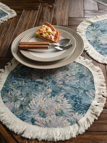 Floral Jacquard Fringe Trim Table Runner - Nhiều màu - Xem 5