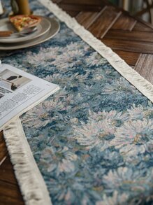 Floral Jacquard Fringe Trim Table Runner - Nhiều màu - Xem 6
