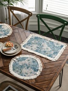 Floral Jacquard Fringe Trim Table Runner - Nhiều màu - Xem 7