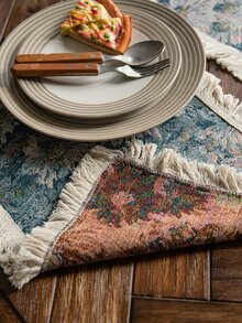 Floral Jacquard Fringe Trim Table Runner - Nhiều màu - Xem 8