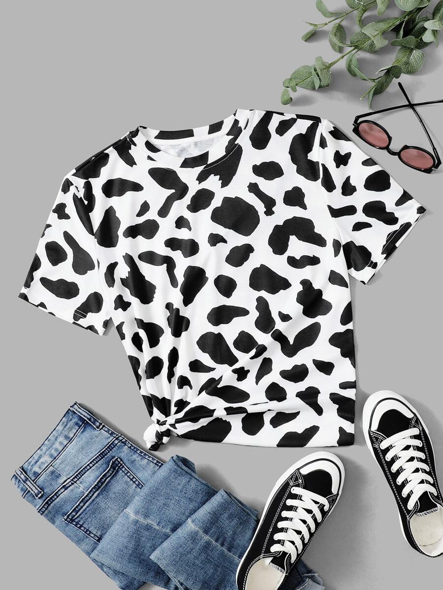 Camiseta con estampado de vaca - Blanco y Negro - Ver 1