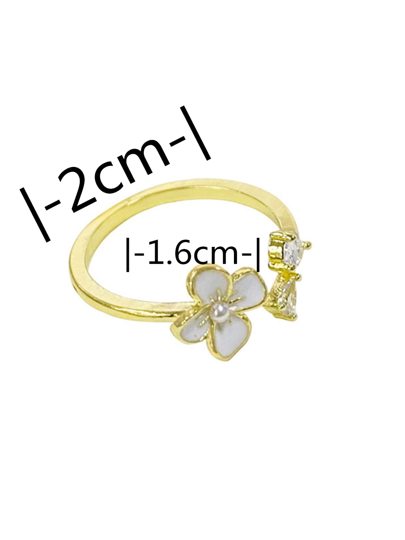 Flower & Cubic Zirconia Decor Cuff Ring