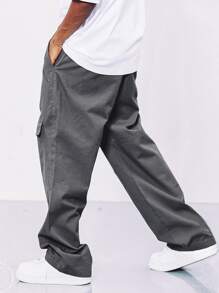 Manfinity Men Flap Pocket Front Drawstring Waist Cargo Trousers - Dark Grey - View 2