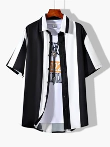 Manfinity Homme Men Random Striped Colorblock Shirt Without Tee - Black and White - View 1