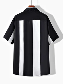 Manfinity Homme Men Random Striped Colorblock Shirt Without Tee - Black and White - View 2