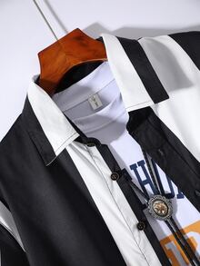 Manfinity Homme Men Random Striped Colorblock Shirt Without Tee - Black and White - View 3
