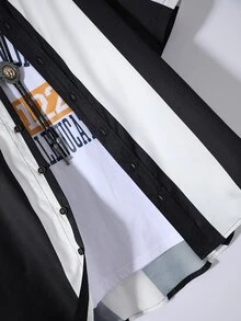 Manfinity Homme Men Random Striped Colorblock Shirt Without Tee - Black and White - View 5