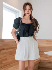 DAZY Fold Pleated Wide Leg Shorts Without Belt Summer