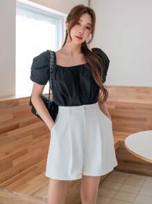 DAZY Fold Pleated Wide Leg Shorts Without Belt Summer
