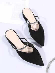 Nuovi sandali slip-on con tacco medio e punta affusolata per primavera/estate, stile francese, mule senza back con borchie per donne