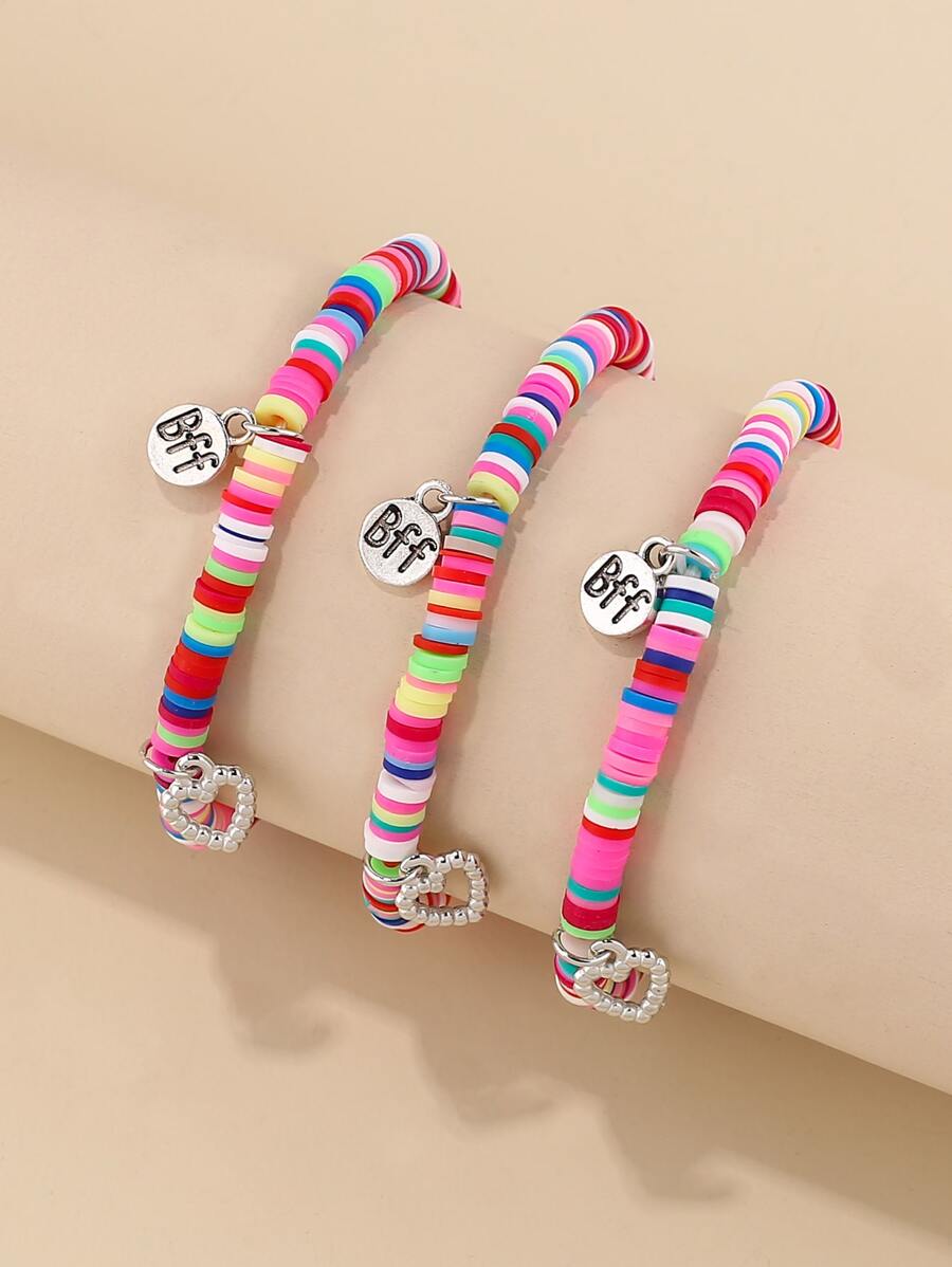 3入組/套字母細節圓形吊飾串珠手鏈 - 彩色 - 查看 1