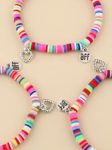 3入組/套字母細節圓形吊飾串珠手鏈 - 彩色 - 查看 3