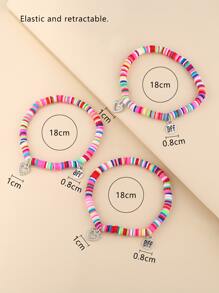 3入組/套字母細節圓形吊飾串珠手鏈 - 彩色 - 查看 4