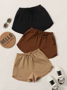 SHEIN Tween Girl 3pcs Drawstring Waist Shorts - Multicolor - View 1