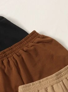 SHEIN Tween Girl 3pcs Drawstring Waist Shorts - Multicolor - View 3