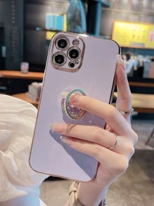 直邊鑲嵌鑽石手機殼（帶支架）適用於iPhone 11，iPhone 13，iPhone 14 Pro Max - 紫色 - 查看 3