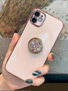 直邊電鍍水鑽支架手機殼相容 iPhone15/15Plus/15Pro/15Promax