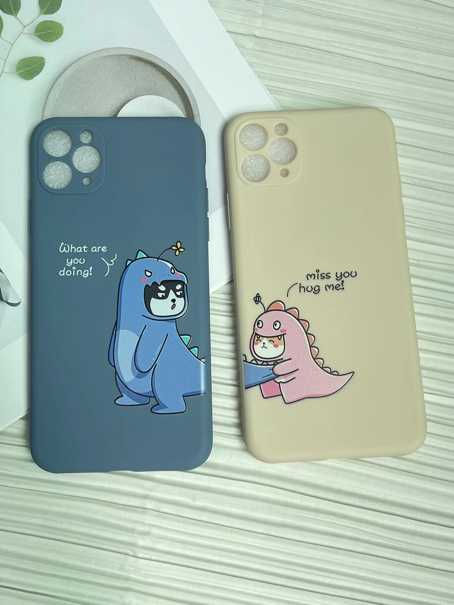 Funda para teléfono con gráfico de dibujos animados de pareja de 2 piezas compatible con iPhone 15/15Pro/15Plus/15Promax - Multicolor - Ver 1