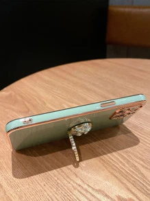 Straight Edge Rhinestone Plated Bracket Phone Case - Green - View 3