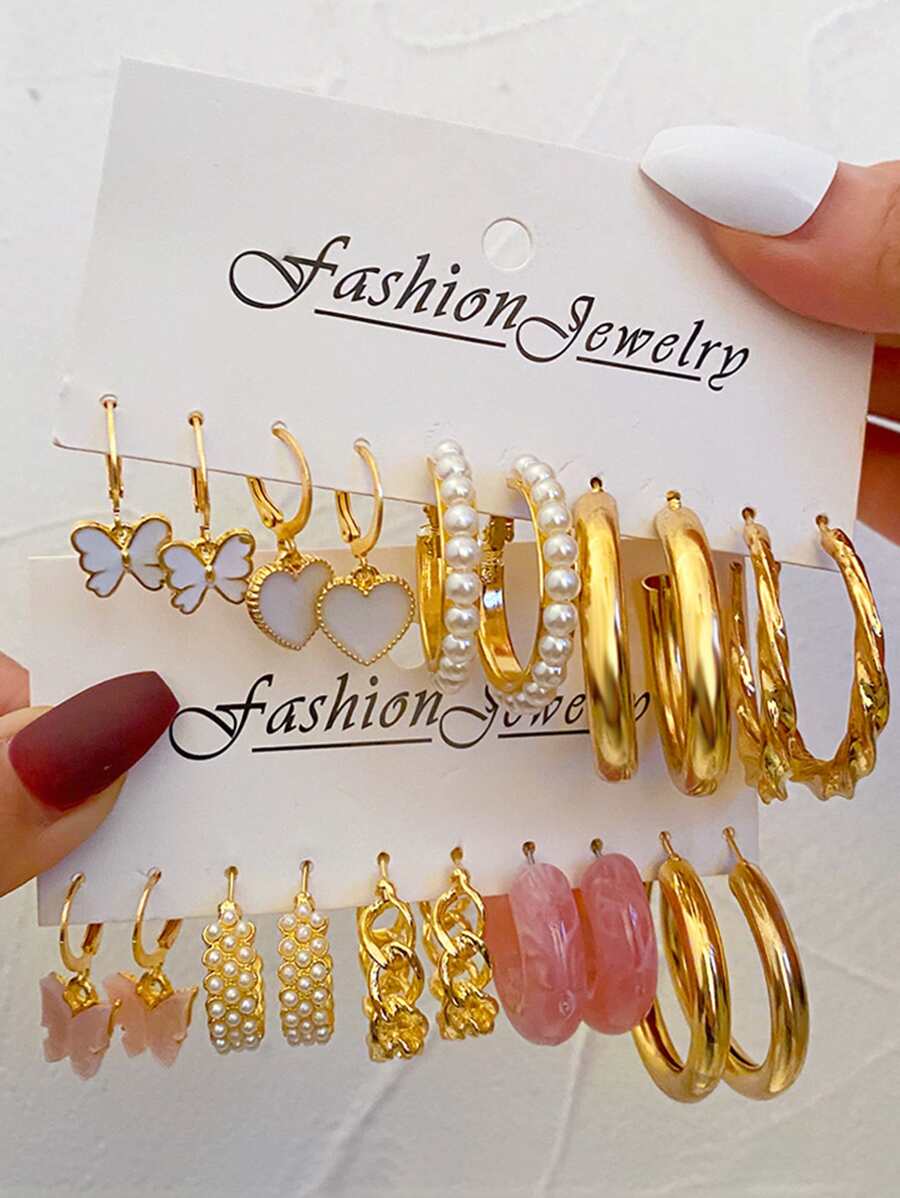 10pairs Faux Pearl Decor Earrings - Multicolor - View 1