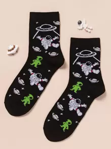 Nam người nước ngoài & phi hành gia in tất phi hành đoàn - màu đen - Xem 1