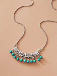 1pc Bohemian Turquoise Tassel Charm Necklace - Silver - View 1