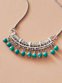 1pc Bohemian Turquoise Tassel Charm Necklace - Silver - View 2
