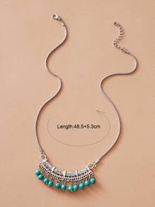 1pc Bohemian Turquoise Tassel Charm Necklace - Silver - View 3
