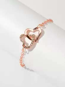 1pc Rhinestone Decor Heart Charm Chain Bracelet - Yellow Gold - View 1