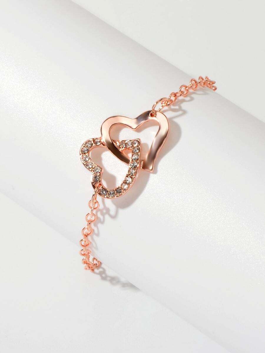 1pc Rhinestone Decor Heart Charm Chain Bracelet - Yellow Gold - View 1