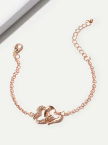 1pc Rhinestone Decor Heart Charm Chain Bracelet - Yellow Gold - View 2