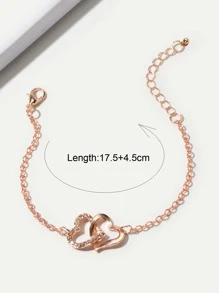 1pc Rhinestone Decor Heart Charm Chain Bracelet - Yellow Gold - View 3