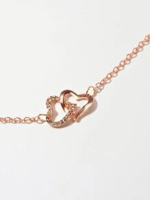 1pc Rhinestone Decor Heart Charm Chain Bracelet - Yellow Gold - View 4
