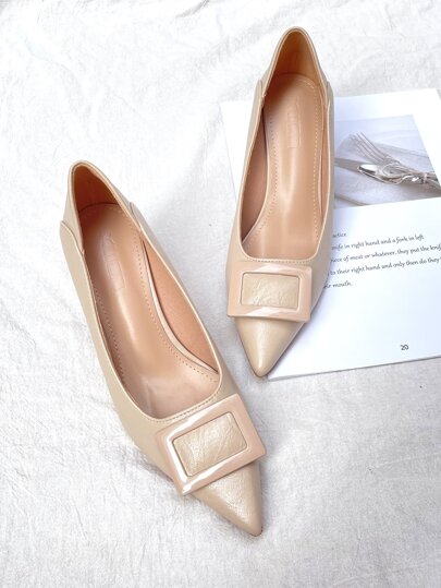 Fall/Winter 2025 Faux Pearl Decor Point Toe Chunky Heeled Ankle Strap Pumps,Black Party Stiletto Heels With Bow-Tie Detail And Solid Color Ankle Strap For Women,Kitten Heels,Elegant,Elegent