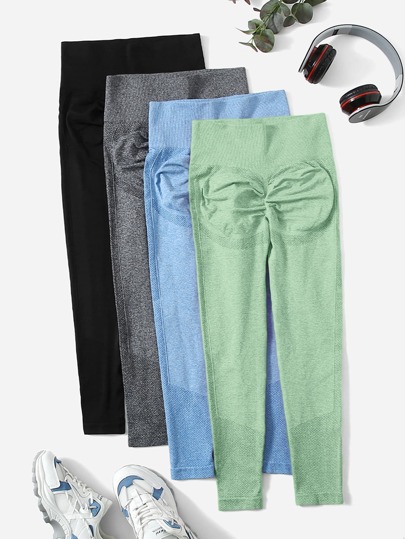 لباس ضيق للجيم بدون خياطة عالي الإمتداد ومعانقة الورك وبطن تحكم يوجا مع ثقوب خارجية 4 قطعة