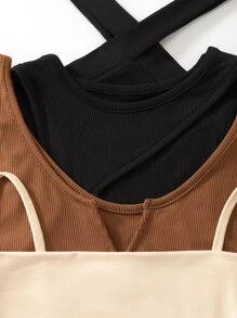 SHEIN Essnce Áo hai dây Dây kéo Thắt nút Xù Gân đan màu trơn Giải trí - Nhiều màu - Xem 5