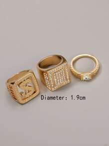 Aleación de anillo de decoración de diamantes de imitación para hombre de 3 piezas a la moda y popular para regalo de joyería y para un aspecto elegante