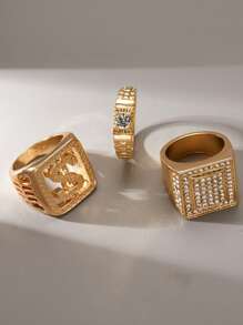 Aleación de anillo de decoración de diamantes de imitación para hombre de 3 piezas a la moda y popular para regalo de joyería y para un aspecto elegante