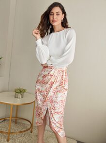 SHEIN Top con abertura con cordón trasero de manga raglán - Blanco - Ver 4